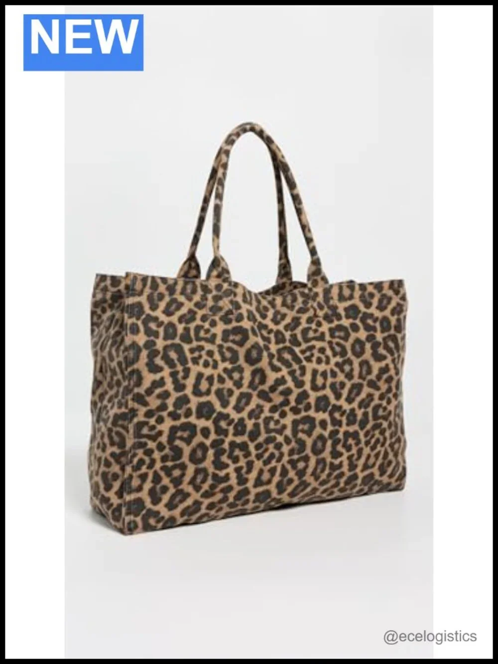 Canvas Tote Bag with Leopard Print and Logo Lettering, Lightweight